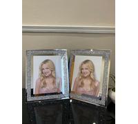 Stunning Set Of 2 Crushed Crystals Mirrored Photo Frame Silver Crystal Diamante Picture Frame Tabletop Frame Vertical And Horizontal Photo Frame (6x8 In, Silver)