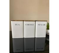Stunning Set of 3 White Sanctuary Slimline Tea Coffee Sugar Canister Set - Rectangular Jars with Airtight Lids - Modern Storage Containers
