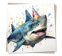 Stunning Shark Happy Birthday Card - Blank Greetings Card - Made in UK