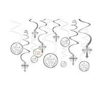 Stunning Silver Holy Day Spiral Hanging Decorations - 5" (Pack of 12) - Dazzling Cardboard Swirls - Ideal for First Communions