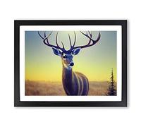 Stunning Stag Deer Framed Print | A2 Black Framed Wall Art | Ready to Hang | Modern Animal Picture | Living Room Bedroom Lounge Office