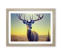 Stunning Stag Deer Framed Print | A2 Oak Framed Wall Art | Ready to Hang | Modern Animal Picture | Living Room Bedroom Lounge Office