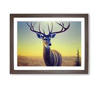 Stunning Stag Deer Framed Print | A3 Walnut Framed Wall Art | Ready to Hang | Modern Animal Picture | Living Room Bedroom Lounge Office