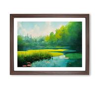 Stunning Summer Pond Framed Print | A4 Walnut Framed Wall Art | Ready to Hang | Modern Landscape Picture | Living Room Bedroom Lounge Office