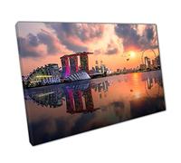 Stunning Sunset Over Singapore Panorama With Water Reflection Downtown Singapore Wall Art Print On Canvas Picture For Home Office Decor 91x61cm (36x24In)