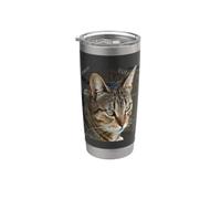 Stunning Tabby Cat with Cat Related Word Collage Background Stainless Steel Insulated Tumbler