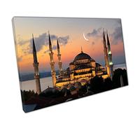 Stunning Turkish Blue Mosque In Istanbul Illuminated During The Period Of Ramadan Wall Art Print On Canvas Picture For Home Office Decor 76x51cm (30x20In)