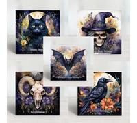 Stunning watercolor Samhain and Halloween cards, featuring moody floral designs inspired by pagan traditions and featuring mysterious and much loved animals such as Ravens, cats and bats.