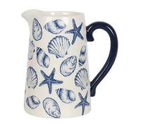Stunning Whie & Blue Ceramic Seashell Flower Jug - 17.5cm x 16cm (1 Pc.) - Spacious, Durable & Stylish Design - Ideal for Everyday Use - Perfect for Home Decor & Gift