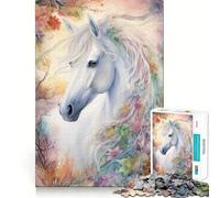 Stunning White Horse Jigsaw Puzzles for Teenagers 1000 Mind Exercise Toy Home Activity Precision Cut Wall Art Decor 38x26cm