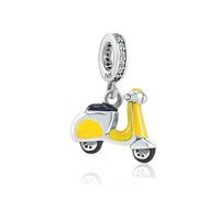 Stunning Yellow Scooter Mod Charm 925 Silver Compatible with Pandora Charms, Trollbeads, Chamilia, Biagi and Many Other UK Charm Bracelets.