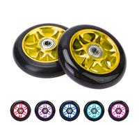 Stunt Scooter Wheels 100mm Pair - Pro Stunt Wheels Alloy Core - ABEC9 Bearings (Gem: Gold/Black, 2 Wheels)