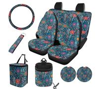 STUOARTE 10 Pack Automobile Seat Covers Sets for Women, Mandala Flower Printed Car Cushion Cover for Front and Back Seat, 15 Inch Steering Wheel Protector, Universal Fits for Most Cars SUV Truck Sedan