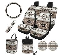 STUOARTE 10 Pieces Car Interior Cover Sets, Aztec Tribal Printed Front&Rear Seat Cushion Protector with Matching Steering Wheel Cover Coaster Trash Can Air Vent Storage Bag Keychain, Universal Fits