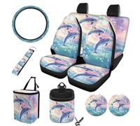 STUOARTE 10 Pieces Car Seat Cover Full Sets, Dolphin Printed Front Bucket Seat Protectors with Split Bench Back Seat Covers, All Weather Protector, Universal Fits for Most Car SUV Truck Sedan