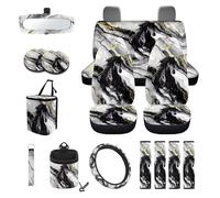 STUOARTE 15 Pieces Car Interior Cover Sets for Women and Men, Horse Printed Car Front Bucket Seat Protectors with Split Bench Back Seat Covers, Steering Wheel Protector, Seat Belt Pads, Universal Fits
