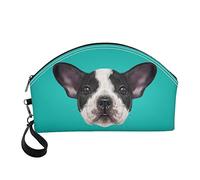 STUOARTE Boston Terrier Dog Print Cosmetic Bag for Women Ladies, Small Cosmetic Bag Toiletry Wash Bag Portable Travel Make up Case(Green)
