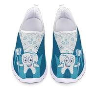 STUOARTE Cartoon Teeth Print Sneakers for Women Men Comfortable Mesh Slip On Dental Shoes Breathable Anti-Skid Exercise Tennis Shoes