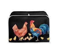 STUOARTE Cock Print Kitchen Toaster Covers 4 Slice Wide Slot Cute Rooster Toaster Dust Cover Small Appliance Covers Dustproof Bread Maker Covers