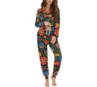 STUOARTE Flower Printed Pajama Set for Women 2 Piece Lounge Set Soft Comfy Sleepwear with Long Pants V Neck Ladies Loungewear Button Down Nightwear