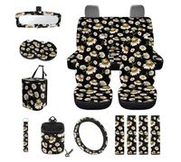 STUOARTE Frog Daisy Printed Full Sets Universal Seat Cover for Cars, Soft Breathable Car Front Bucket Seat Protectors with Split Bench Back Seat Covers, Steering Wheel Cover, Coaster, Set of 15