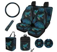 STUOARTE Frog Mandala Flower Print 10 Pcs Car Seat Cover Full Set, Universal Front&Rear Seat Cushion Protector for Cars, Steering Wheel Cover, Cup Coaster, Keychain, Universal Fits Auto Accessories