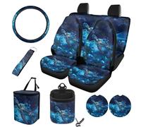 STUOARTE Galaxy Sea Turtle Printed Car Interior Accessories Sets, Front Bucket Seat Protectors with Split Bench Back Seat Covers for Cars, Soft and Elastic Steering Wheel Cover, Cup Coaster, Set of 10