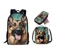STUOARTE German Shepherd Print 3 Pcs Backpack Set for Kids Teens Boys Girls, 3 in 1 Backpack and Lunch Box Set for Students, Primary Middle Bookbag Set with Pencil Box, Back to School Supplies