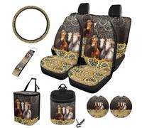 STUOARTE Horse Mandala Flower Printed Car Seat Cover Sets for Women, 10 Pieces, Includes Front Bucket Seat Protectors with Split Bench Back Seat Covers, Steering Wheel Protector, Coaster, Keychain
