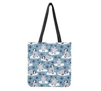 STUOARTE Ladies Cute Penguin Design Canvas Bag, Large Capacity Collapsible Shopper Bag, Reusable Grocery Tote Bag for Women Shopping Travel Work