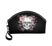 STUOARTE Pink Rose Skull Head Print Women Makeup Bag Large Capacity Cosmetic Bag with Zipper Travel Clutch Organizer Make Up Bags