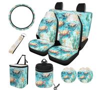 STUOARTE Sea Turtle Printed Car Interior Cover Set, Anti-Slip Auto Front Rear Seat Protector with Steering Wheel Cover Trash Can Air Vent Storage Bag Cup Coaster Keychain, Universal Fits for Most Cars