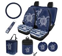 STUOARTE Sea Turtle Printed Car Seat Cover Sets, 10 Pieces, Includes Front Bucket Seat Protectors with Split Bench Back Seat Covers, Steering Wheel Protector, Coaster, Trash Can, Air Vent Storage Bag