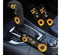 STUOARTE Sunflower Paws Print 2 Piece Car Seat Belt Shoulder Pads & Neoprene Car Handbrake Cover Gear Shift Knob Cover, 4 Piece Universal Fit Auto Accessories Covers for Women