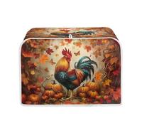 STUOARTE Toaster Cover 2 Slice,Rooster Pumpkin Print Bread Maker Protector Kitchen Samll Appliance Accessories,Maple Leaf Print Microwave Oven Dust Cover Fingerprint Protection, Thanksgiving Day Decor