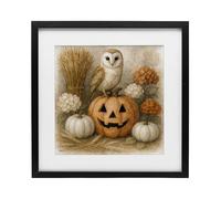 Stupell Industries Autumn Harvest Owl & Jack-o-Lantern Black Framed Print Under Glass, design by Antony Smith, 16 x 16