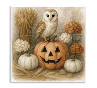 Stupell Industries Autumn Harvest Owl & Jack-o-Lantern Wall Plaque Art, design by Antony Smith, 12 x 12