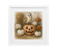 Stupell Industries Autumn Harvest Owl & Jack-o-Lantern White Framed Print Under Glass, design by Antony Smith, 16 x 16