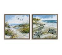 Stupell Industries 'Beach Creatures on Dunes', 2pc Floating Frame Art Set 2, Brown, 18 x 18 Inches, Easy to Hang and Sturdy, Made in USA, by Susan Winget