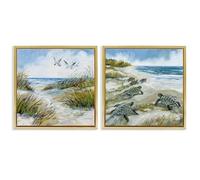 Stupell Industries 'Beach Creatures on Dunes', 2pc Floating Frame Art Set 2, Gold, 18 x 18 Inches, Easy to Hang and Sturdy, Made in USA, by Susan Winget
