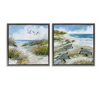 Stupell Industries 'Beach Creatures on Dunes', 2pc Floating Frame Art Set 2, Gray, 18 x 18 Inches, Easy to Hang and Sturdy, Made in USA, by Susan Winget