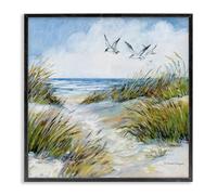 Stupell Industries 'Beach Path Seagulls Overhead', Framed Giclee Art, Black, 17 x 17 Inches, Easy to Hang and Sturdy, Made in USA, by Susan Winget