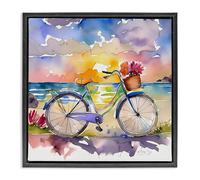Stupell Industries 'Bicycle By The Seaside'| Floating Frame Canvas Art