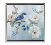 Stupell Industries 'Blue Bird Tranquility', Floating Frame Canvas Art, Gray, 18 x 18 Inches, Easy to Hang and Sturdy, Made in USA, by Nan
