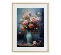 Stupell Industries Blue Vase with Pink Roses Birch Framed Print Under Glass design by LSR Creative Studio, 23 x 17