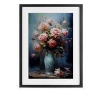 Stupell Industries Blue Vase with Pink Roses Black Framed Print Under Glass design by LSR Creative Studio, 23 x 17