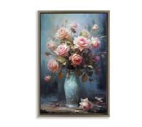 Stupell Industries Blue Vase with Pink Roses Brown Framed Floater Canvas Wall Art design by LSR Creative Studio, 31 x 21