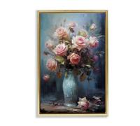 Stupell Industries Blue Vase with Pink Roses Gold Framed Floater Canvas Wall Art design by LSR Creative Studio, 25 x 17