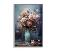 Stupell Industries Blue Vase with Pink Roses Gray Framed Giclee Art design by LSR Creative Studio, 18 x 12