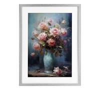 Stupell Industries Blue Vase with Pink Roses Gray Framed Print Under Glass design by LSR Creative Studio, 23 x 17